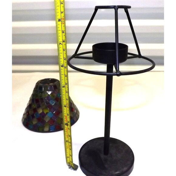 Mosaic Glass Table Votive Lamp Multicolor Stained Glass Shade Metal Base - Picture 3 of 13